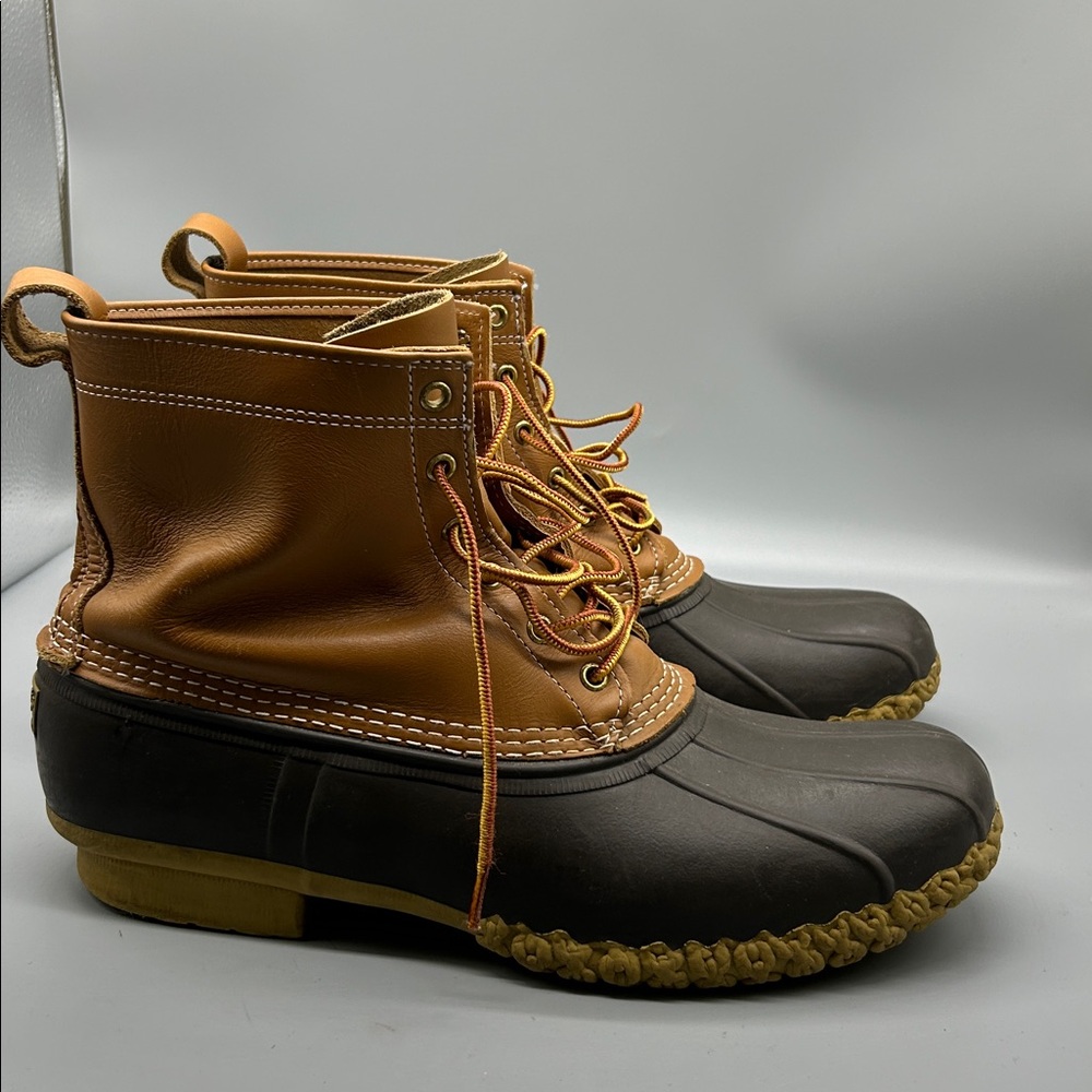 LL Bean Duck Boots 8” Unlined Brown Leather Mens Size 14 Boots Outdoors
